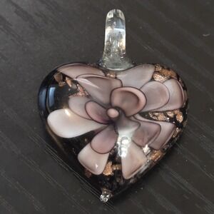 Hand Blown Pink Art Glass Heart Shaped Pendant